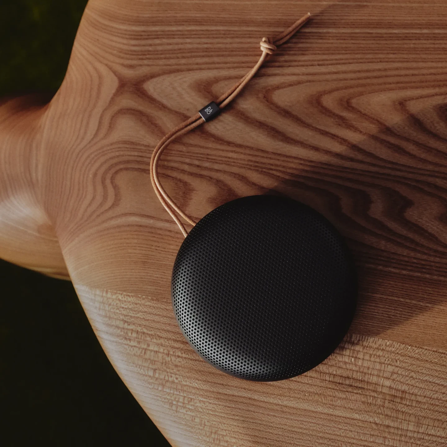 Beosound A1 warm granite on a wooden table